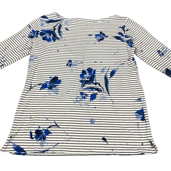 Polo Ralph Lauren Top Women's Medium White Blue Flowers and Stripes 3 /4 Sleeves - Picture 8 of 16